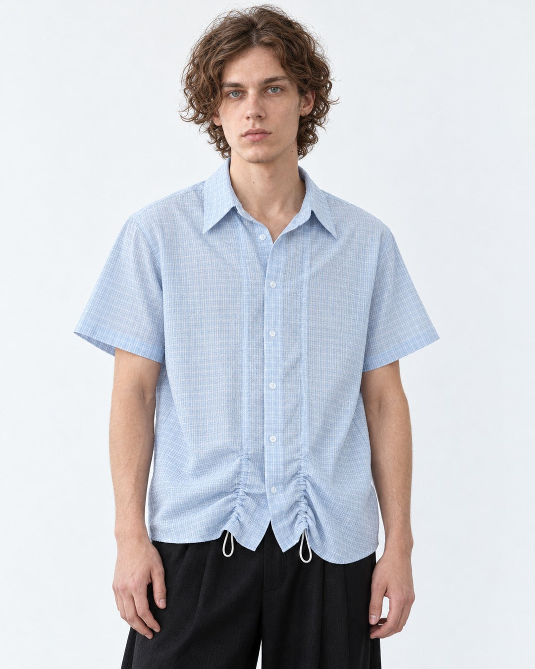 Micro-Check Shirt with Drawstring Hem