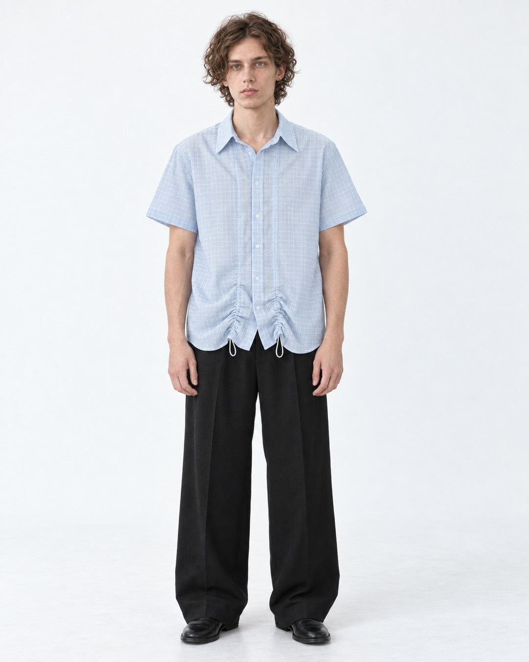 Micro-Check Shirt with Drawstring Hem