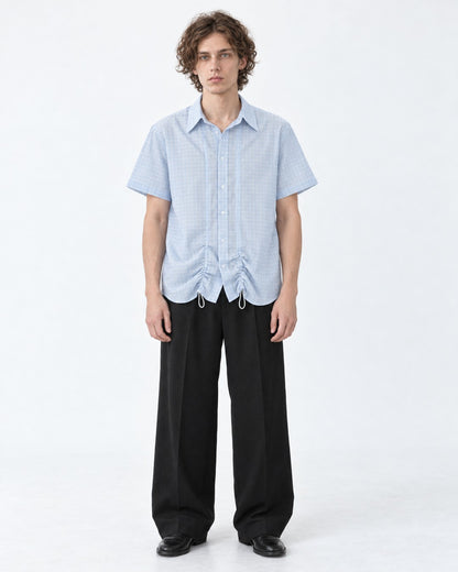 Micro-Check Shirt with Drawstring Hem