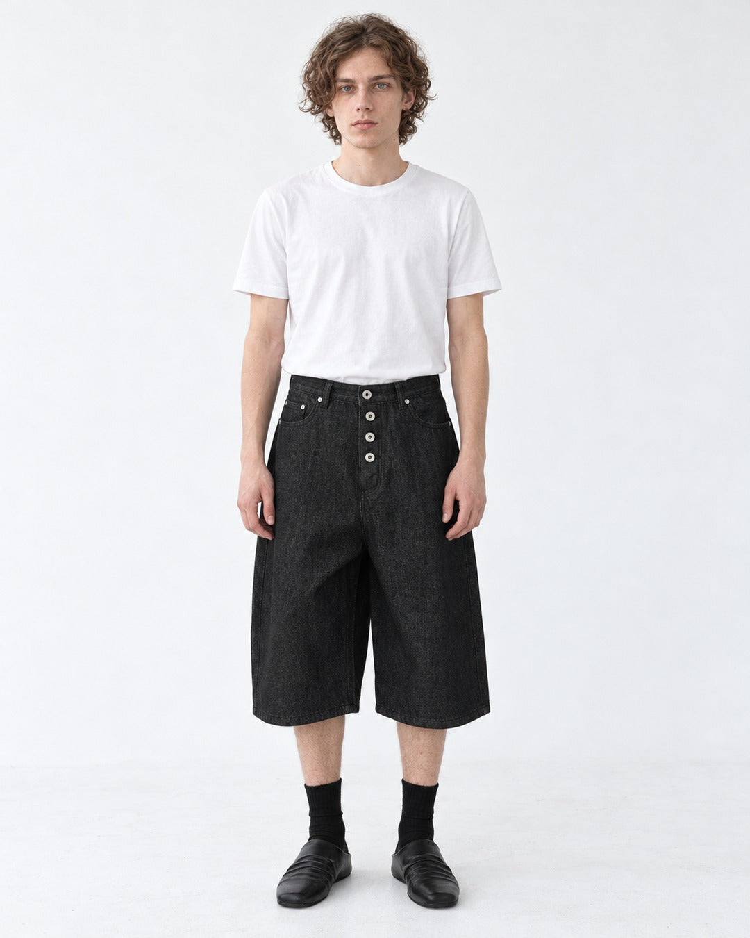 Eyelet-Detail Denim Shorts