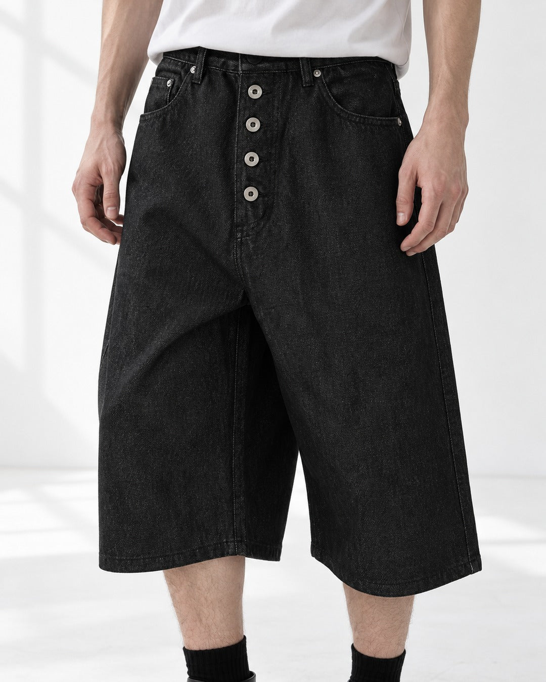 Eyelet-Detail Denim Shorts