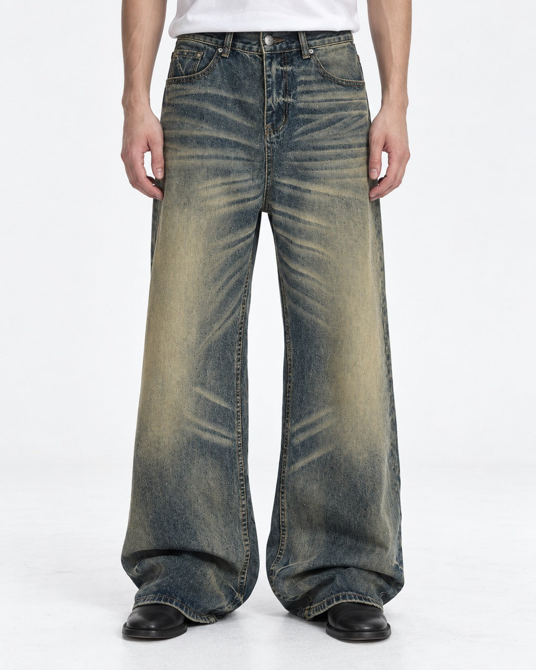 Gradient-Fade Wide-Leg Jeans