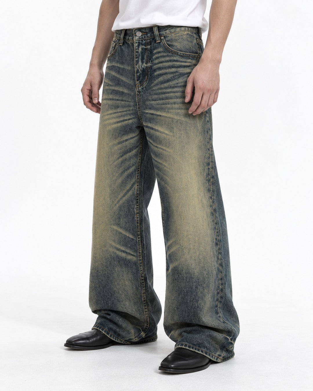 Gradient-Fade Wide-Leg Jeans