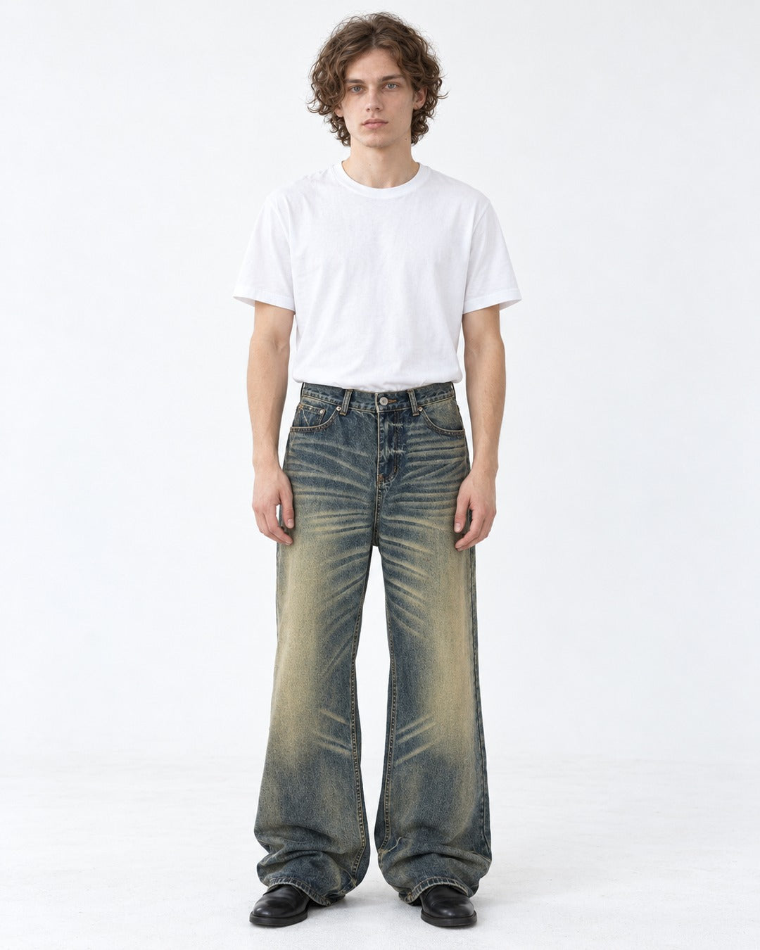 Gradient-Fade Wide-Leg Jeans