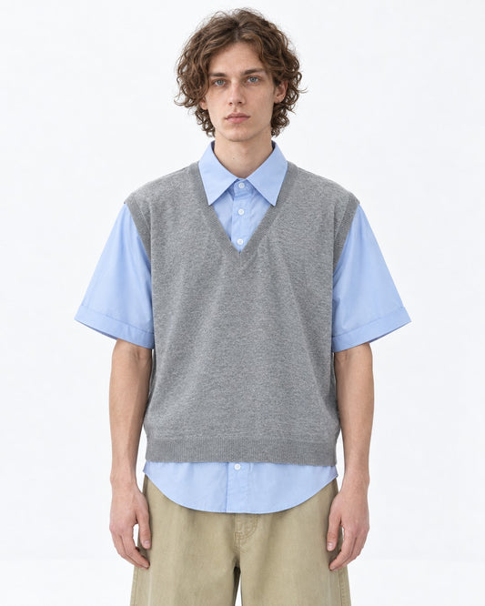 Layered-Look Sweater Vest with Shirt