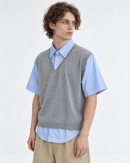 Layered-Look Sweater Vest with Shirt