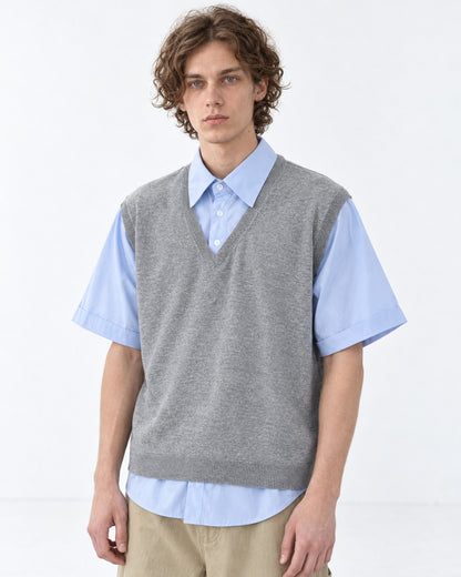 Layered-Look Sweater Vest with Shirt