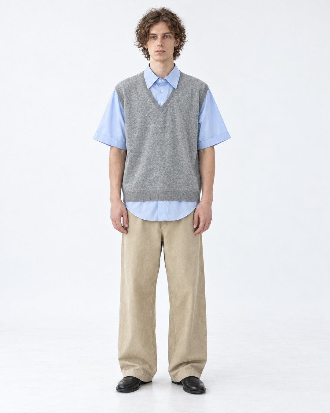 Layered-Look Sweater Vest with Shirt