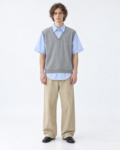 Layered-Look Sweater Vest with Shirt