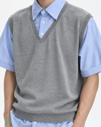 Layered-Look Sweater Vest with Shirt
