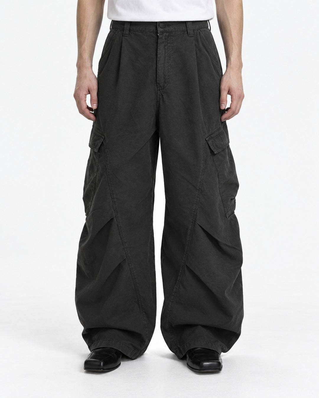 Pleated Cocoon-Leg Cargo Pants