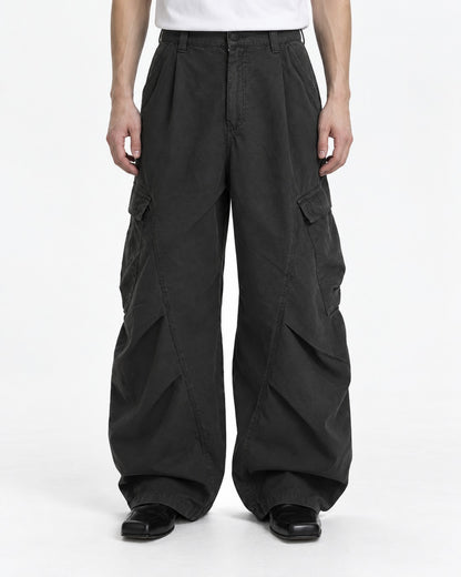 Pleated Cocoon-Leg Cargo Pants