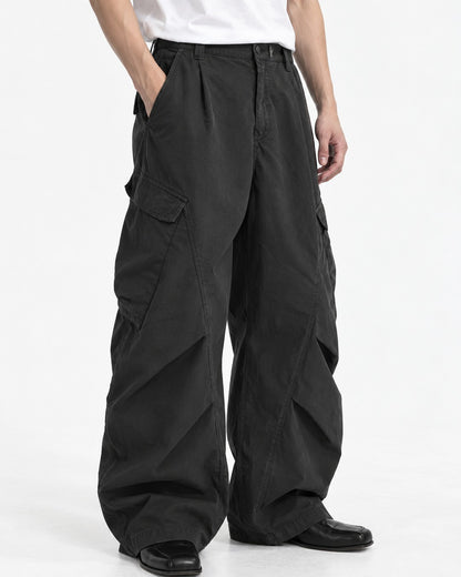 Pleated Cocoon-Leg Cargo Pants
