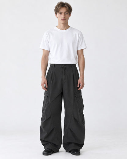 Pleated Cocoon-Leg Cargo Pants