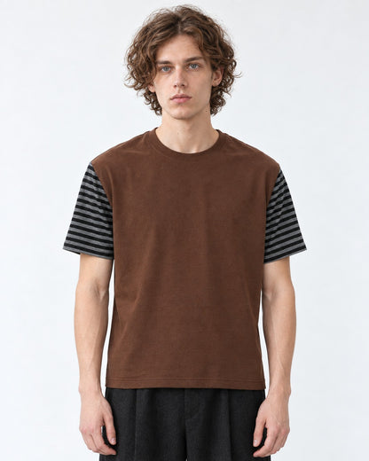 Striped-Sleeve Color-Block T-Shirt