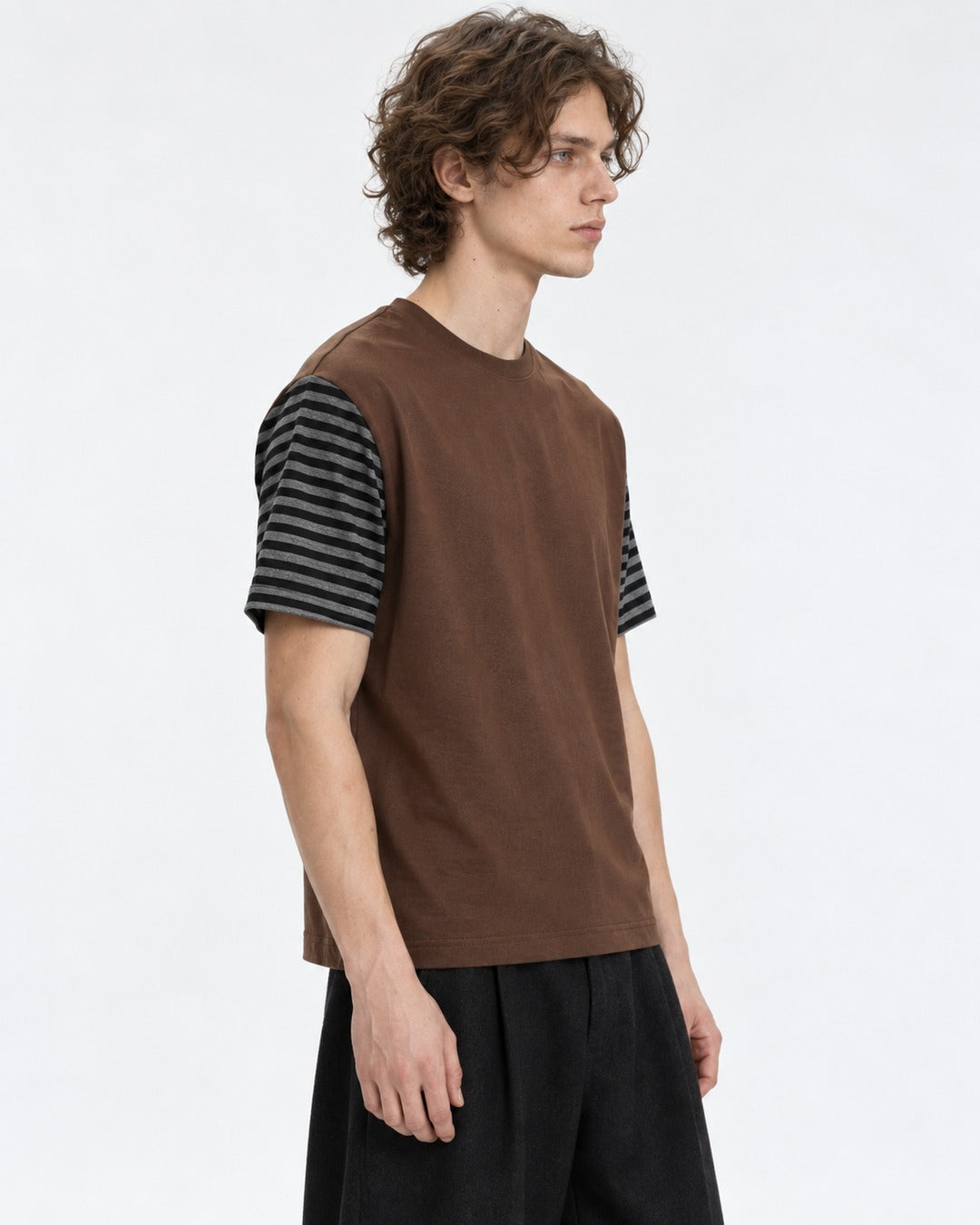 Striped-Sleeve Color-Block T-Shirt
