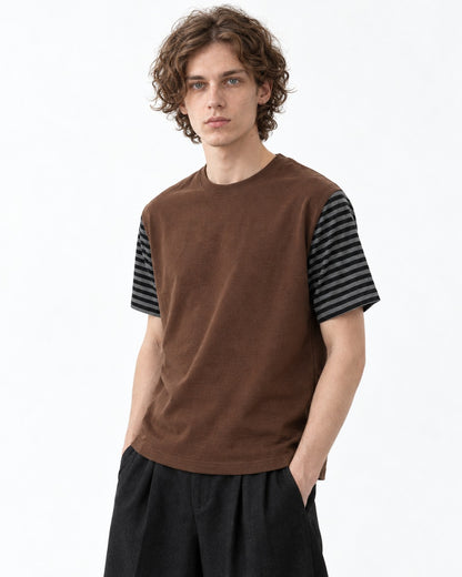 Striped-Sleeve Color-Block T-Shirt