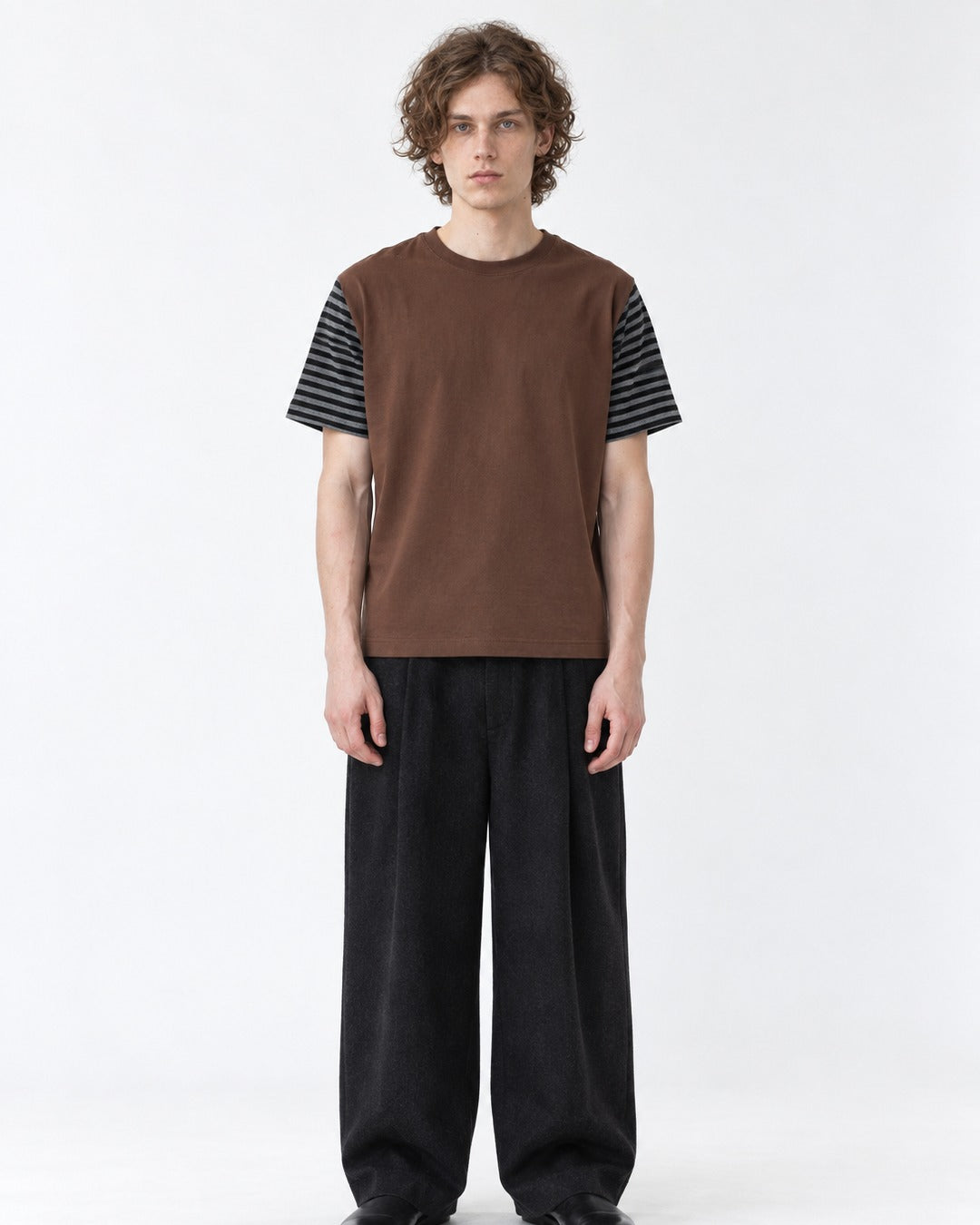Striped-Sleeve Color-Block T-Shirt