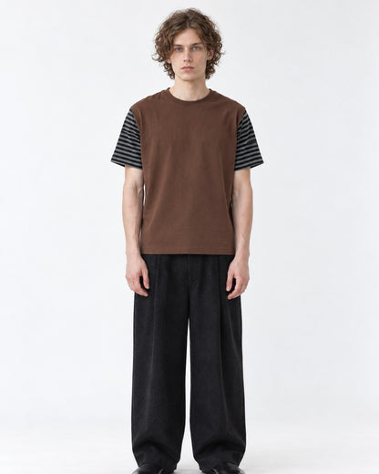Striped-Sleeve Color-Block T-Shirt