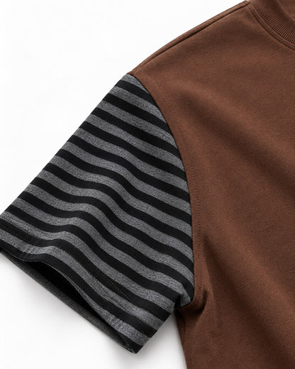 Striped-Sleeve Color-Block T-Shirt