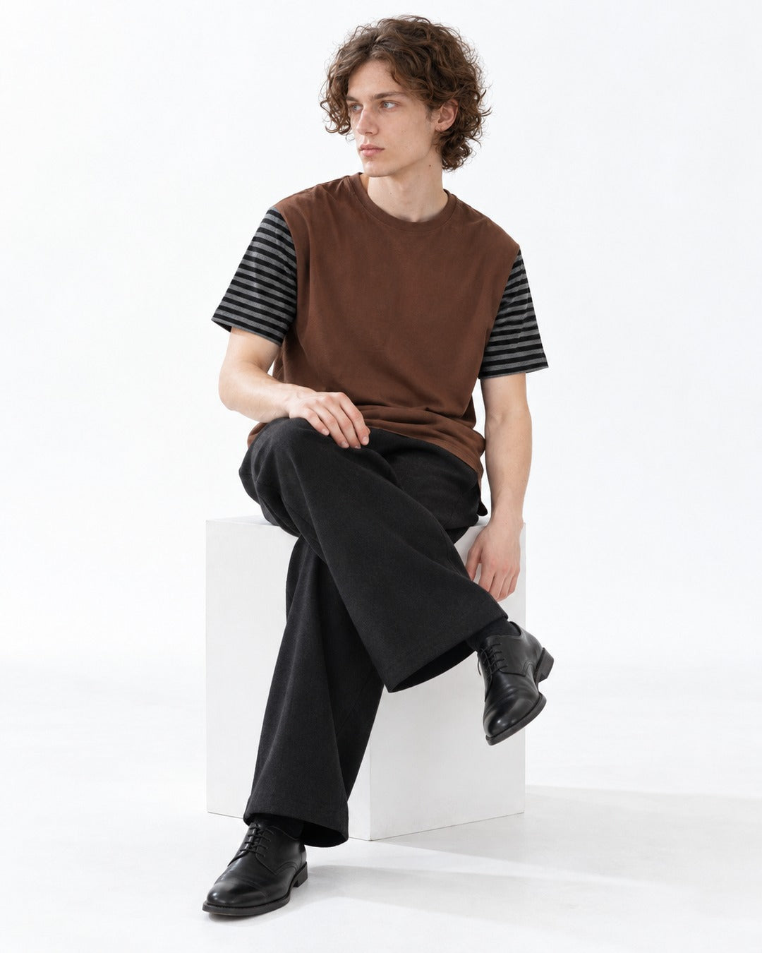 Striped-Sleeve Color-Block T-Shirt