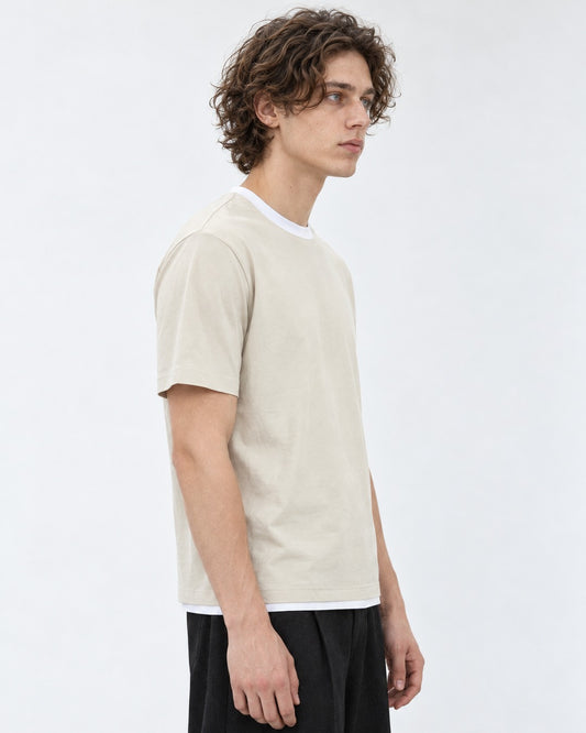 Tee with Contrast Rib Trim