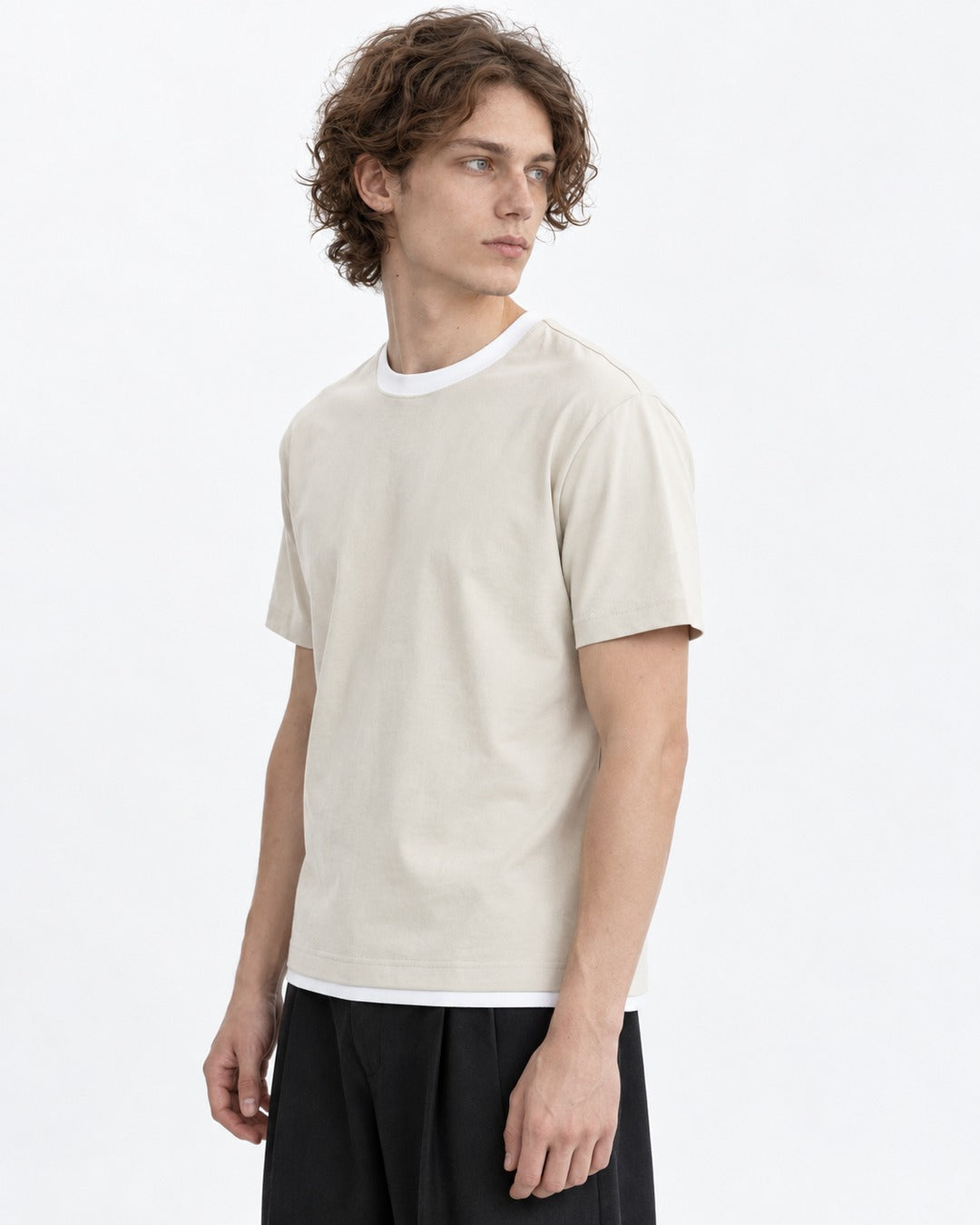 Tee with Contrast Rib Trim