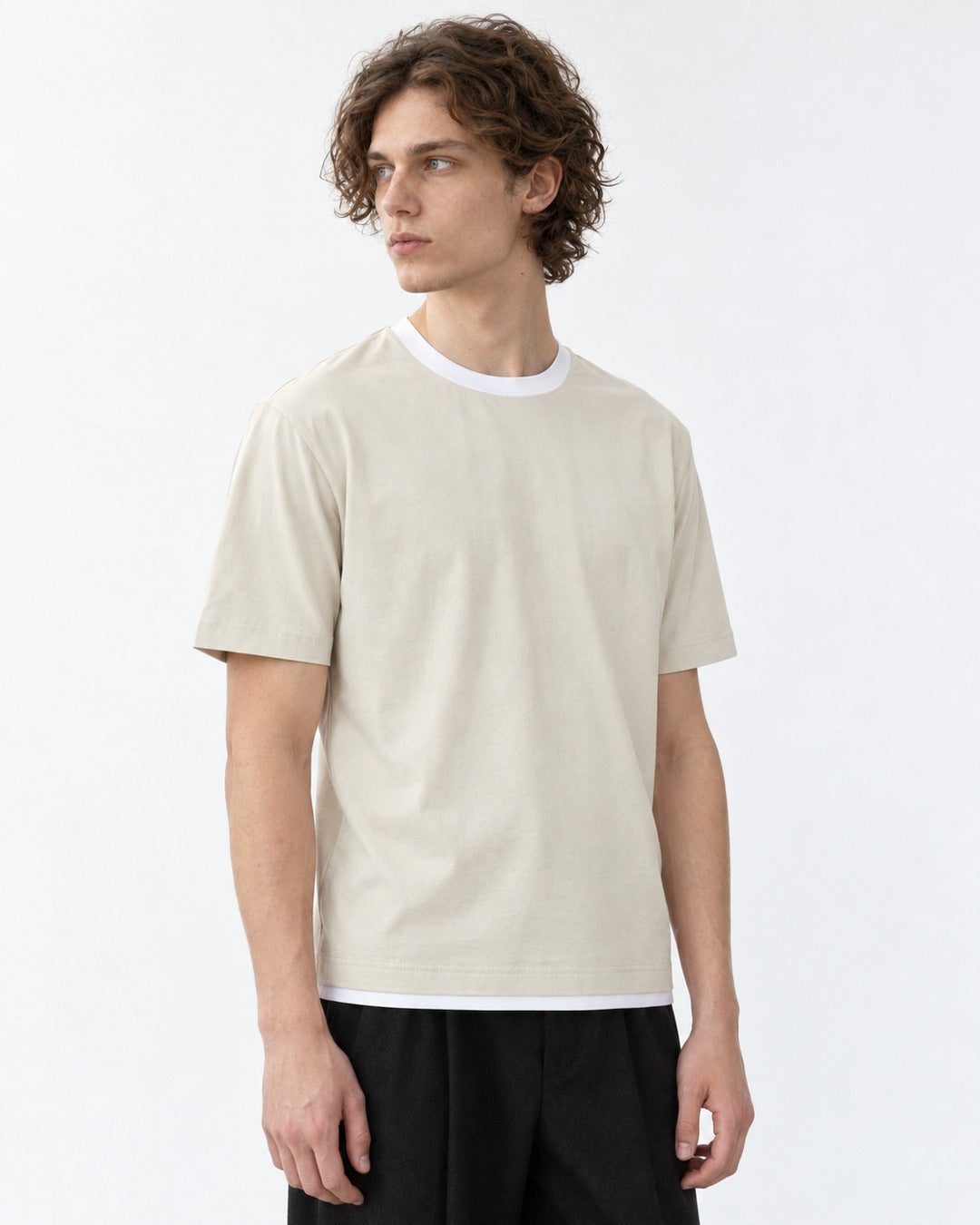 Tee with Contrast Rib Trim