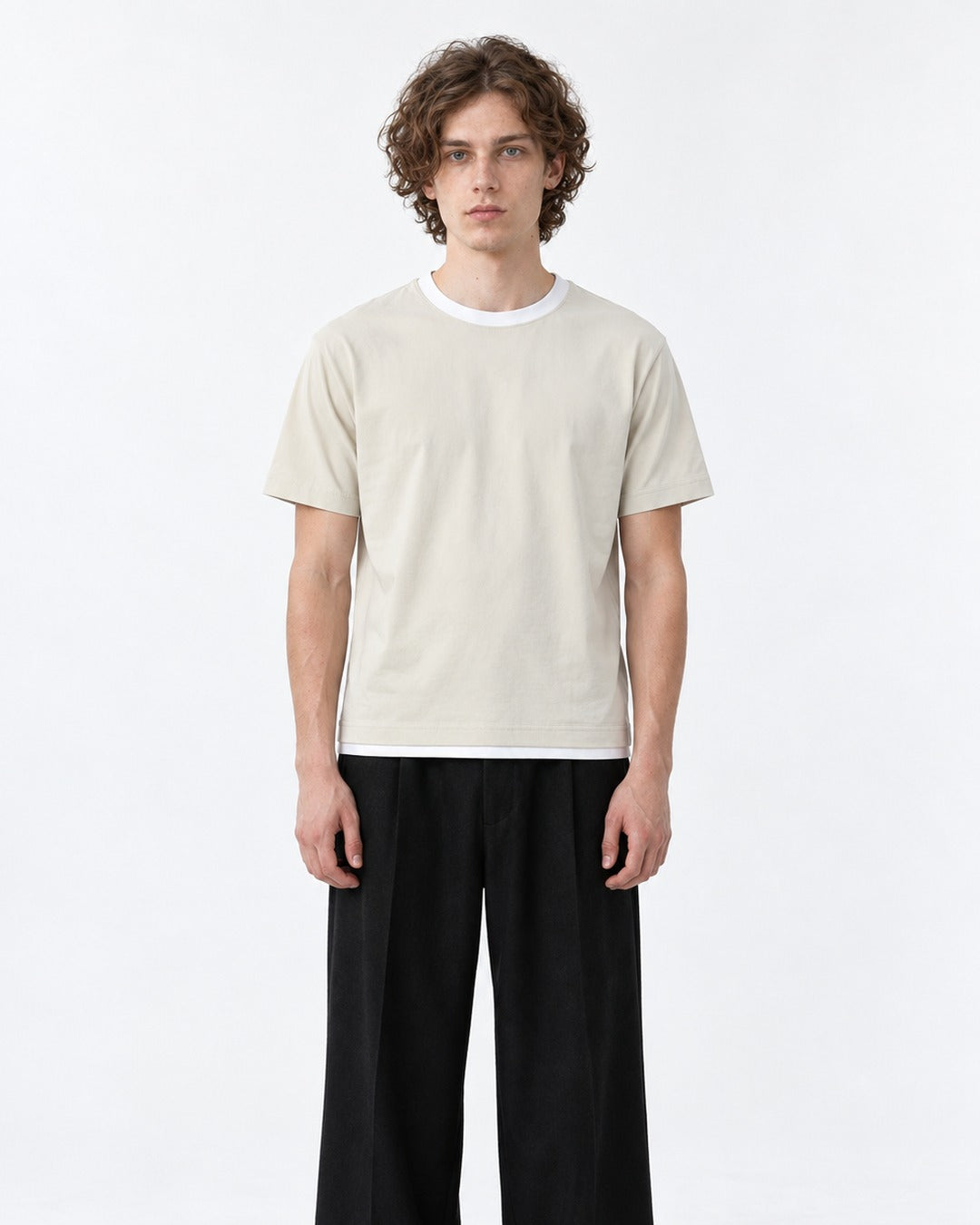 Tee with Contrast Rib Trim