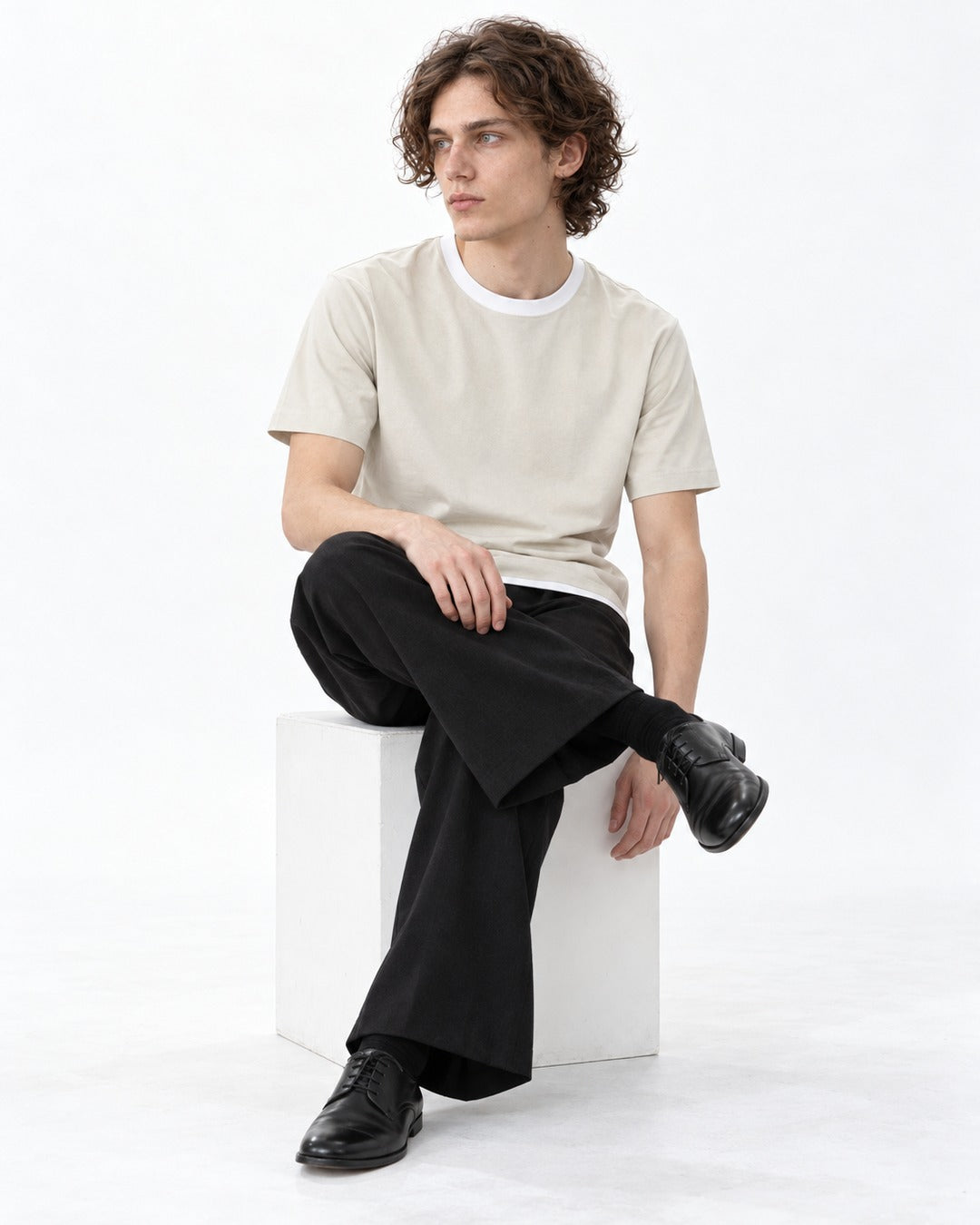 Tee with Contrast Rib Trim