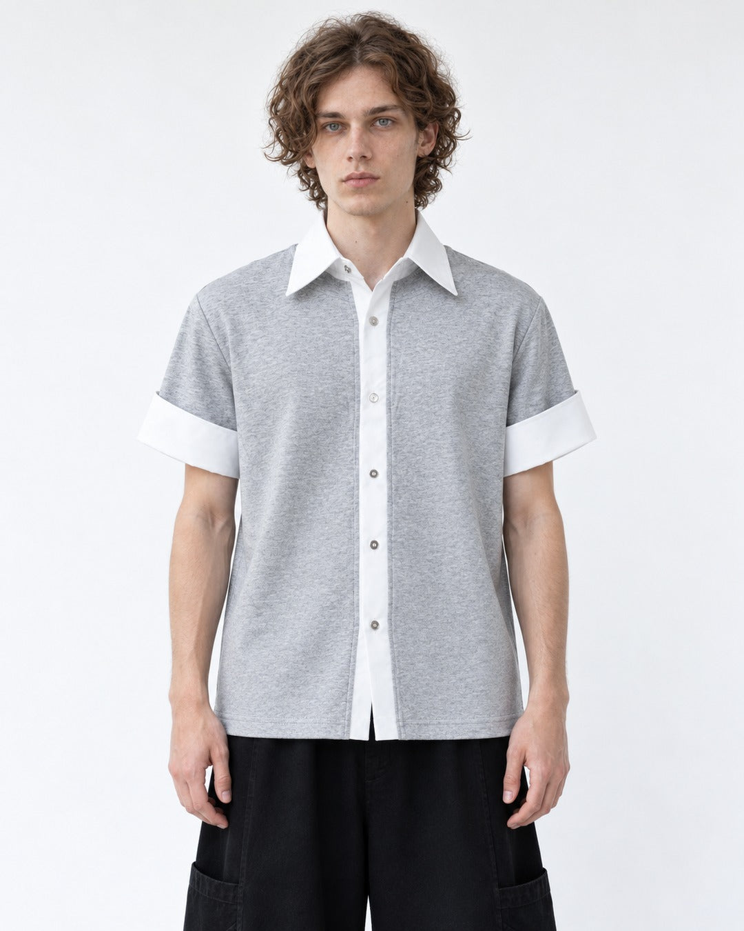 Layered-Look Contrast-Cuff Shirt