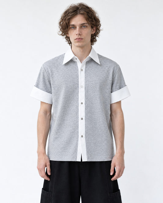 Layered-Look Contrast-Cuff Shirt