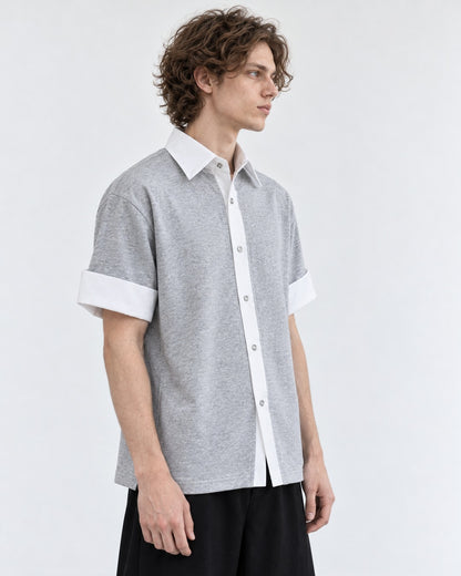 Layered-Look Contrast-Cuff Shirt