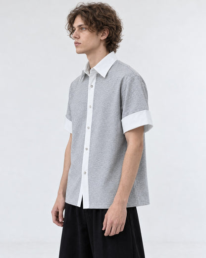 Layered-Look Contrast-Cuff Shirt