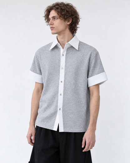 Layered-Look Contrast-Cuff Shirt