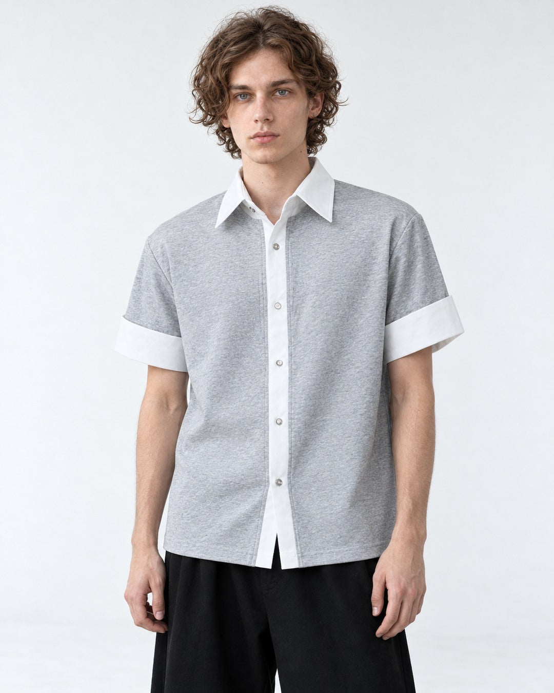 Layered-Look Contrast-Cuff Shirt