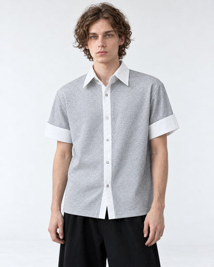 Layered-Look Contrast-Cuff Shirt