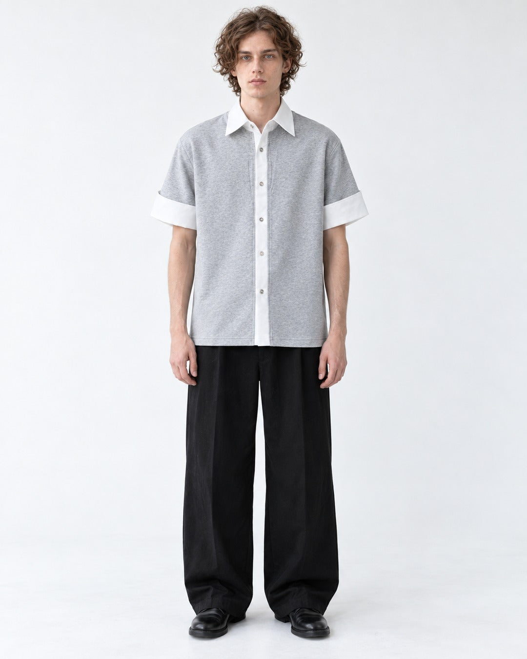 Layered-Look Contrast-Cuff Shirt