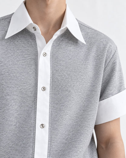 Layered-Look Contrast-Cuff Shirt