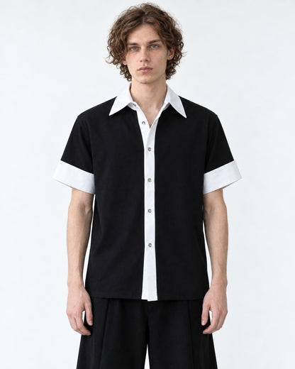 Layered-Look Contrast-Cuff Shirt