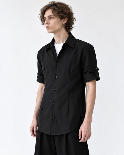 Point-Collar Roll-Tab Short Sleeve Shirt