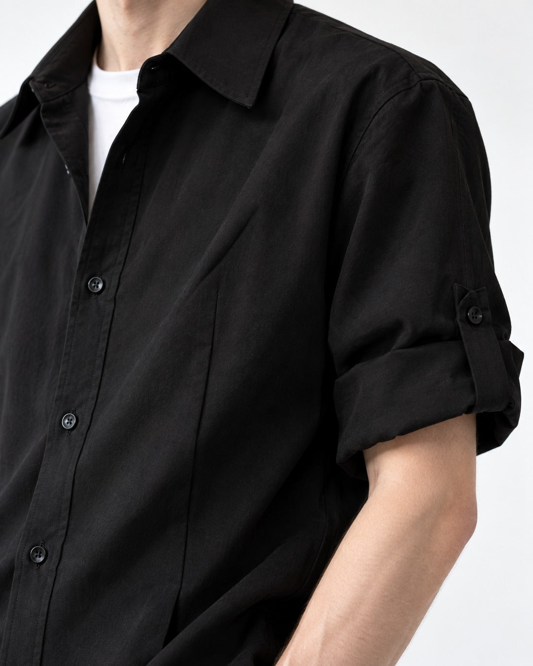 Point-Collar Roll-Tab Short Sleeve Shirt