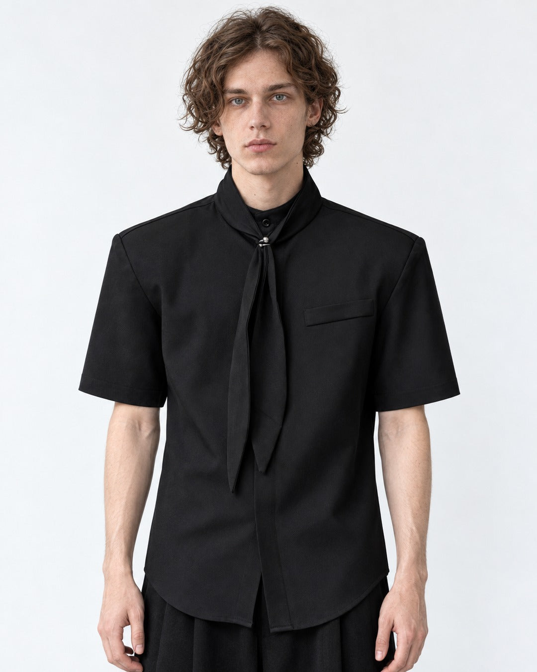 Tie-Neck Short Sleeve Shirt
