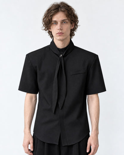 Tie-Neck Short Sleeve Shirt