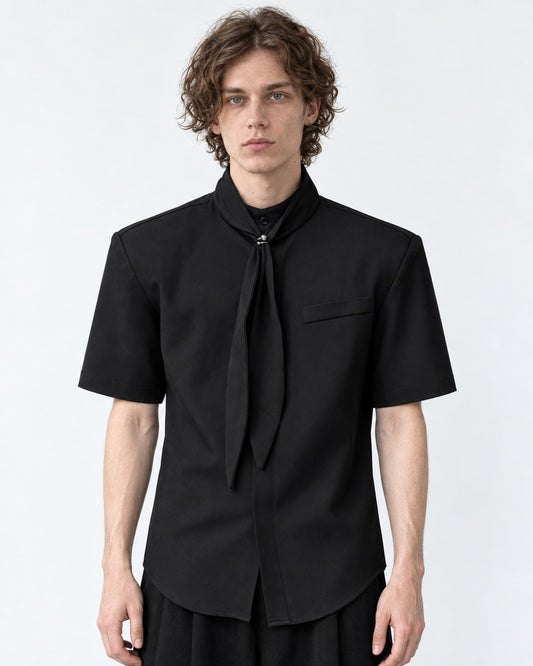 Tie-Neck Short Sleeve Shirt