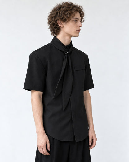 Tie-Neck Short Sleeve Shirt