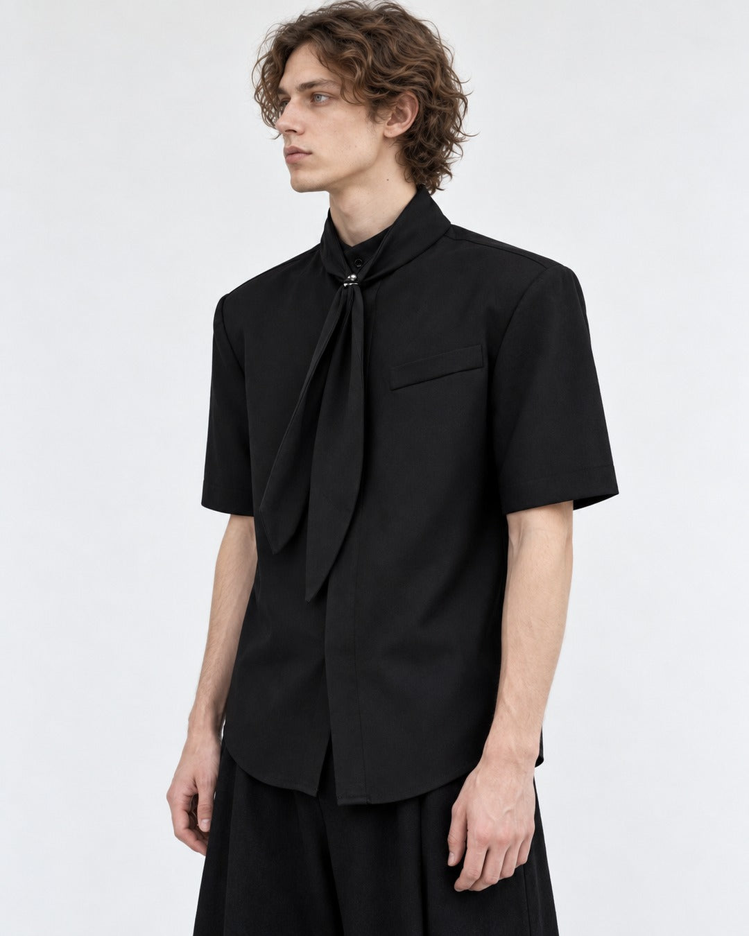 Tie-Neck Short Sleeve Shirt