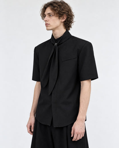 Tie-Neck Short Sleeve Shirt