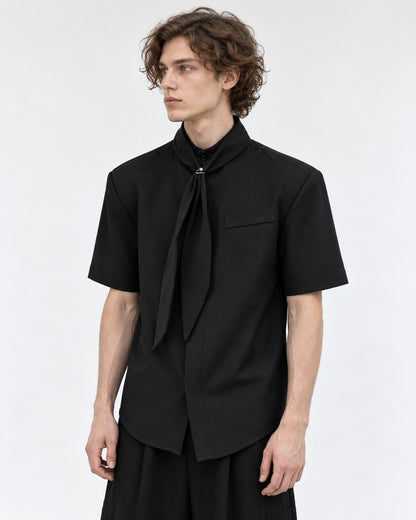 Tie-Neck Short Sleeve Shirt