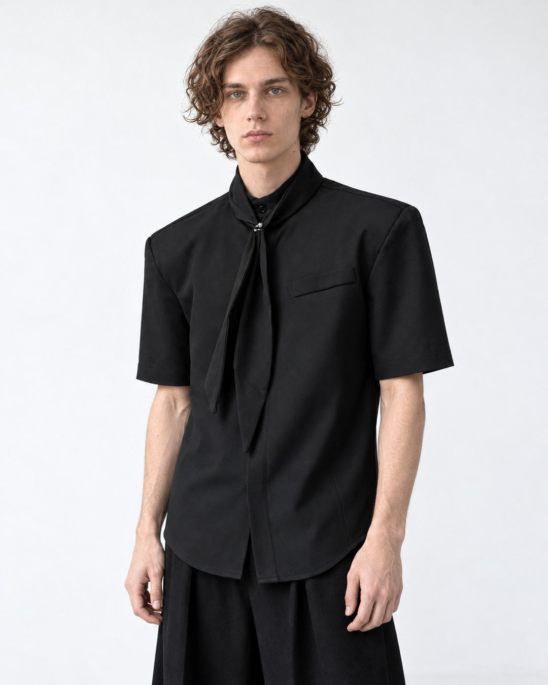 Tie-Neck Short Sleeve Shirt